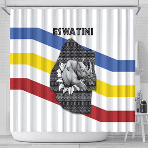 Eswatini Rhino Shower Curtain Swazi Map Flag and African Traditional Patterns