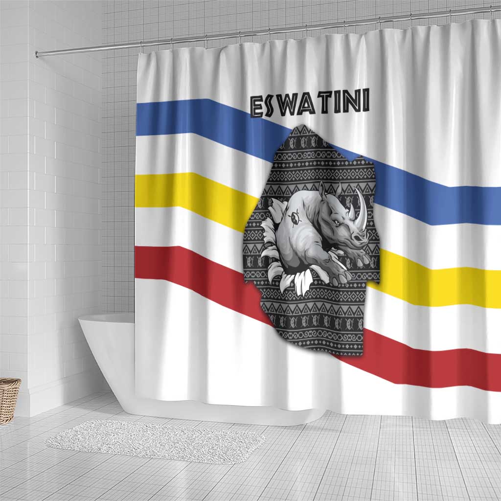 Eswatini Rhino Shower Curtain Swazi Map Flag and African Traditional Patterns