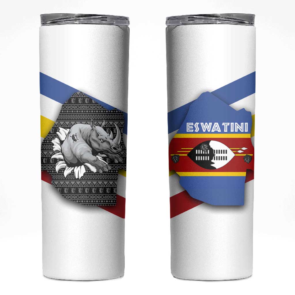 Eswatini Rhino Skinny Tumbler Swazi Map Flag and African Traditional Patterns