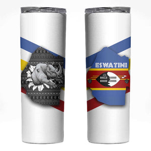 Eswatini Rhino Skinny Tumbler Swazi Map Flag and African Traditional Patterns