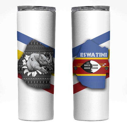 Eswatini Rhino Skinny Tumbler Swazi Map Flag and African Traditional Patterns