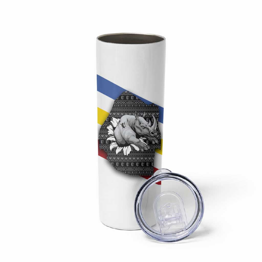 Eswatini Rhino Skinny Tumbler Swazi Map Flag and African Traditional Patterns