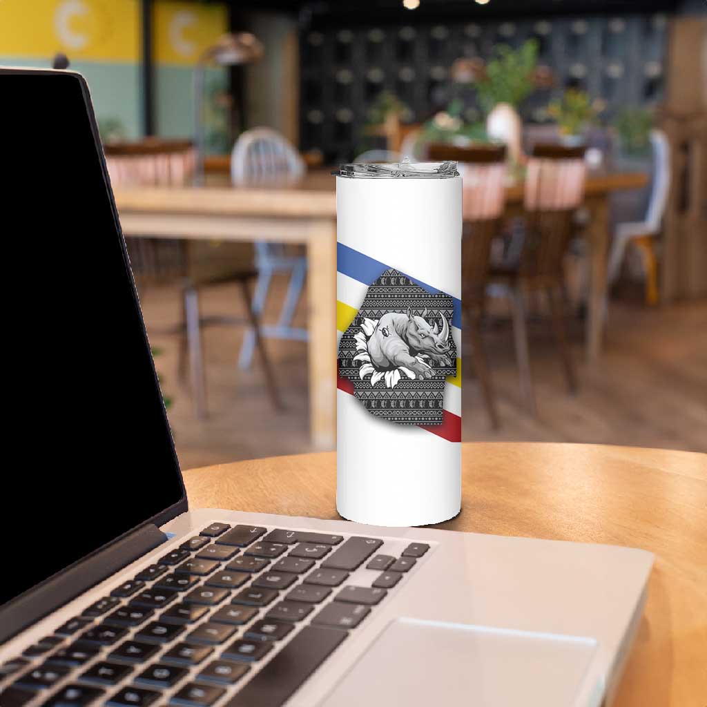 Eswatini Rhino Skinny Tumbler Swazi Map Flag and African Traditional Patterns