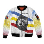 Eswatini Rhino Sleeve Zip Bomber Jacket Swazi Map Flag and African Traditional Patterns