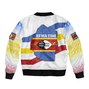 Eswatini Rhino Sleeve Zip Bomber Jacket Swazi Map Flag and African Traditional Patterns