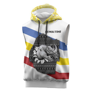 Eswatini Rhino Sleeveless Hoodie Swazi Map Flag and African Traditional Patterns - African Pride
