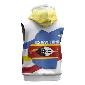 Eswatini Rhino Sleeveless Hoodie Swazi Map Flag and African Traditional Patterns - African Pride