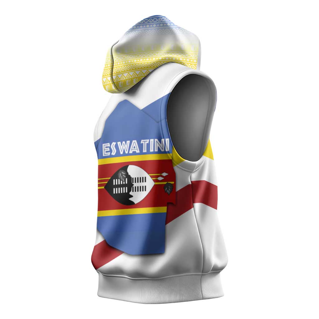Eswatini Rhino Sleeveless Hoodie Swazi Map Flag and African Traditional Patterns - African Pride
