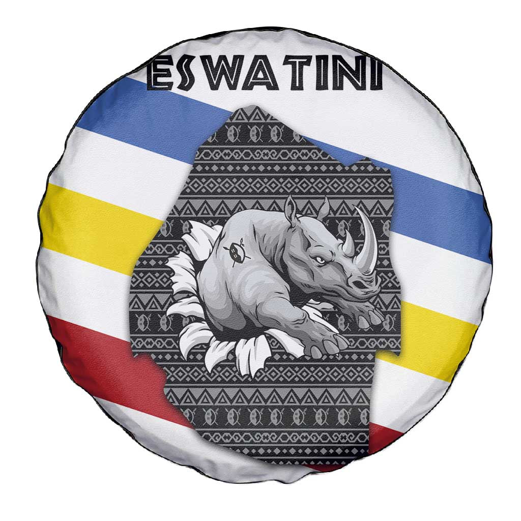 Eswatini Rhino Spare Tire Cover Swazi Map Flag and African Traditional Patterns