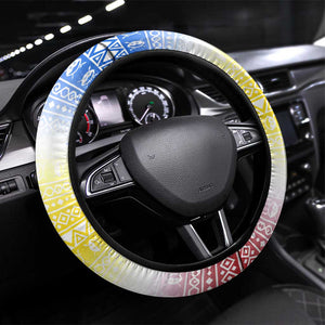 Eswatini Rhino Steering Wheel Cover Swazi Map Flag and African Traditional Patterns
