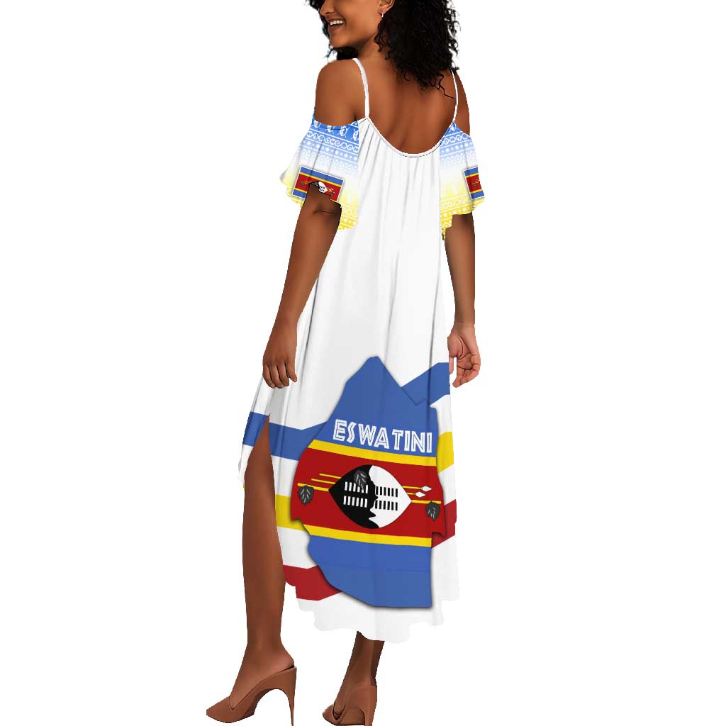 Eswatini Rhino Summer Maxi Dress Swazi Map Flag and African Traditional Patterns
