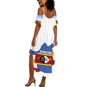 Eswatini Rhino Summer Maxi Dress Swazi Map Flag and African Traditional Patterns