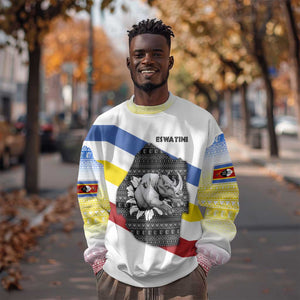 Eswatini Rhino Sweatshirt Swazi Map Flag and African Traditional Patterns