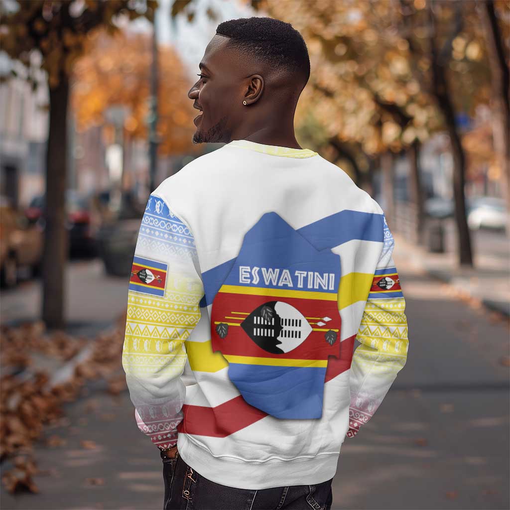Eswatini Rhino Sweatshirt Swazi Map Flag and African Traditional Patterns