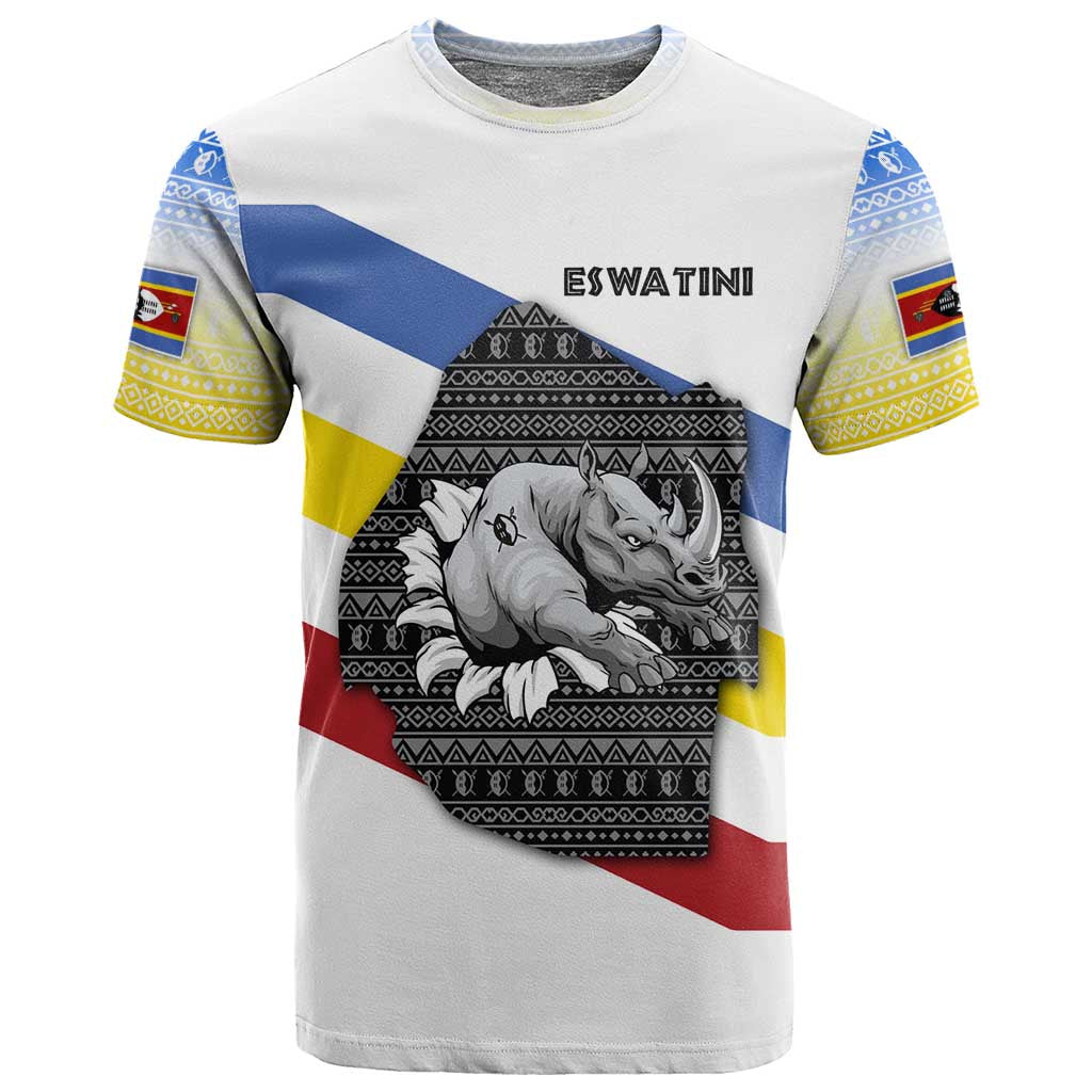 Eswatini Rhino T shirt Swazi Map Flag and African Traditional Patterns