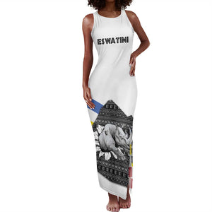 Eswatini Rhino Tank Maxi Dress Swazi Map Flag and African Traditional Patterns