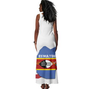 Eswatini Rhino Tank Maxi Dress Swazi Map Flag and African Traditional Patterns