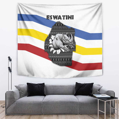 Eswatini Rhino Tapestry Swazi Map Flag and African Traditional Patterns