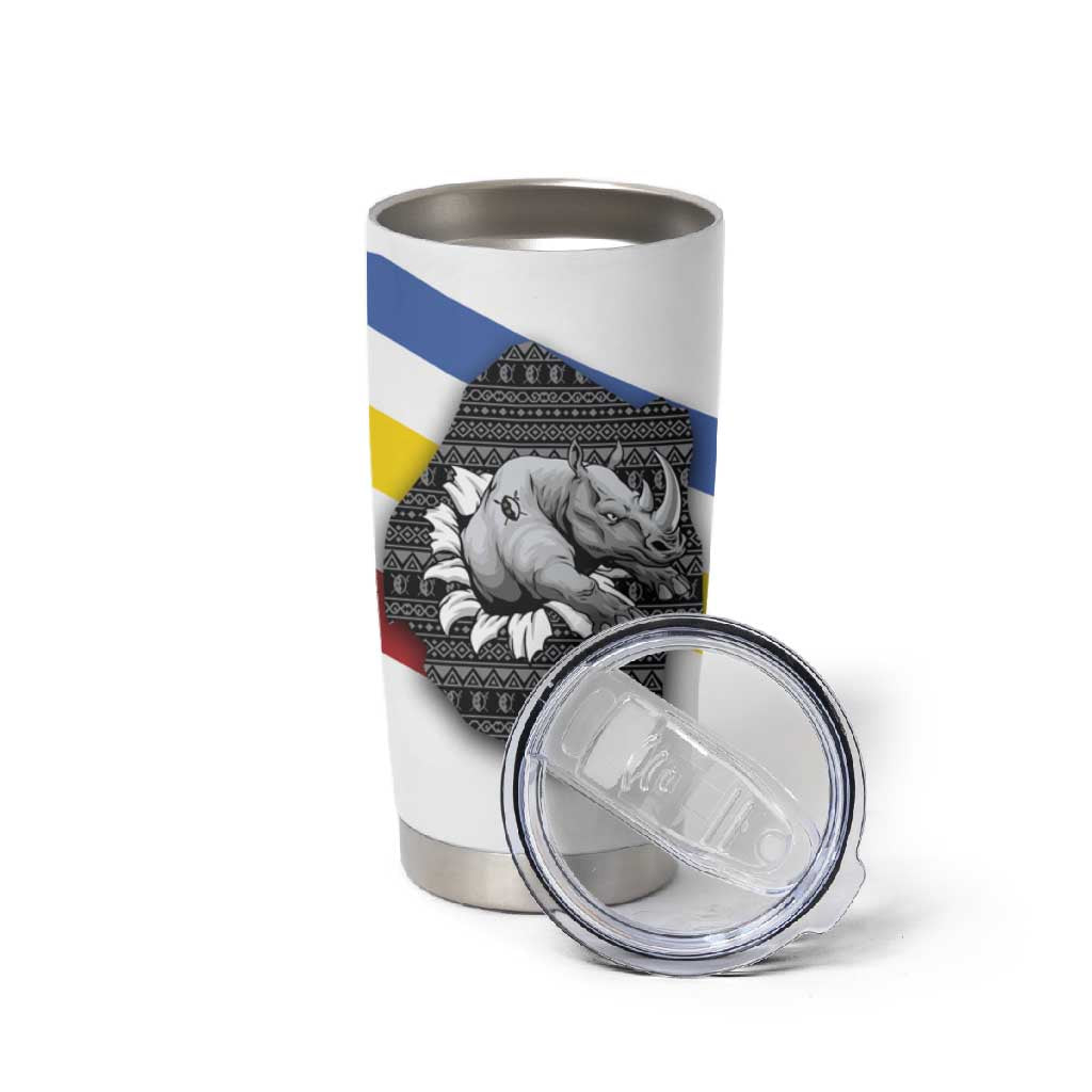 Eswatini Rhino Tumbler Cup Swazi Map Flag and African Traditional Patterns