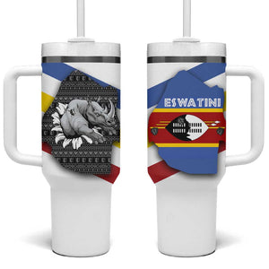Eswatini Rhino Tumbler With Handle Swazi Map Flag and African Traditional Patterns
