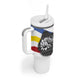 Eswatini Rhino Tumbler With Handle Swazi Map Flag and African Traditional Patterns