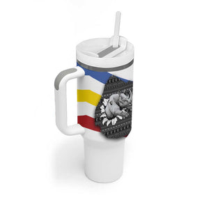 Eswatini Rhino Tumbler With Handle Swazi Map Flag and African Traditional Patterns