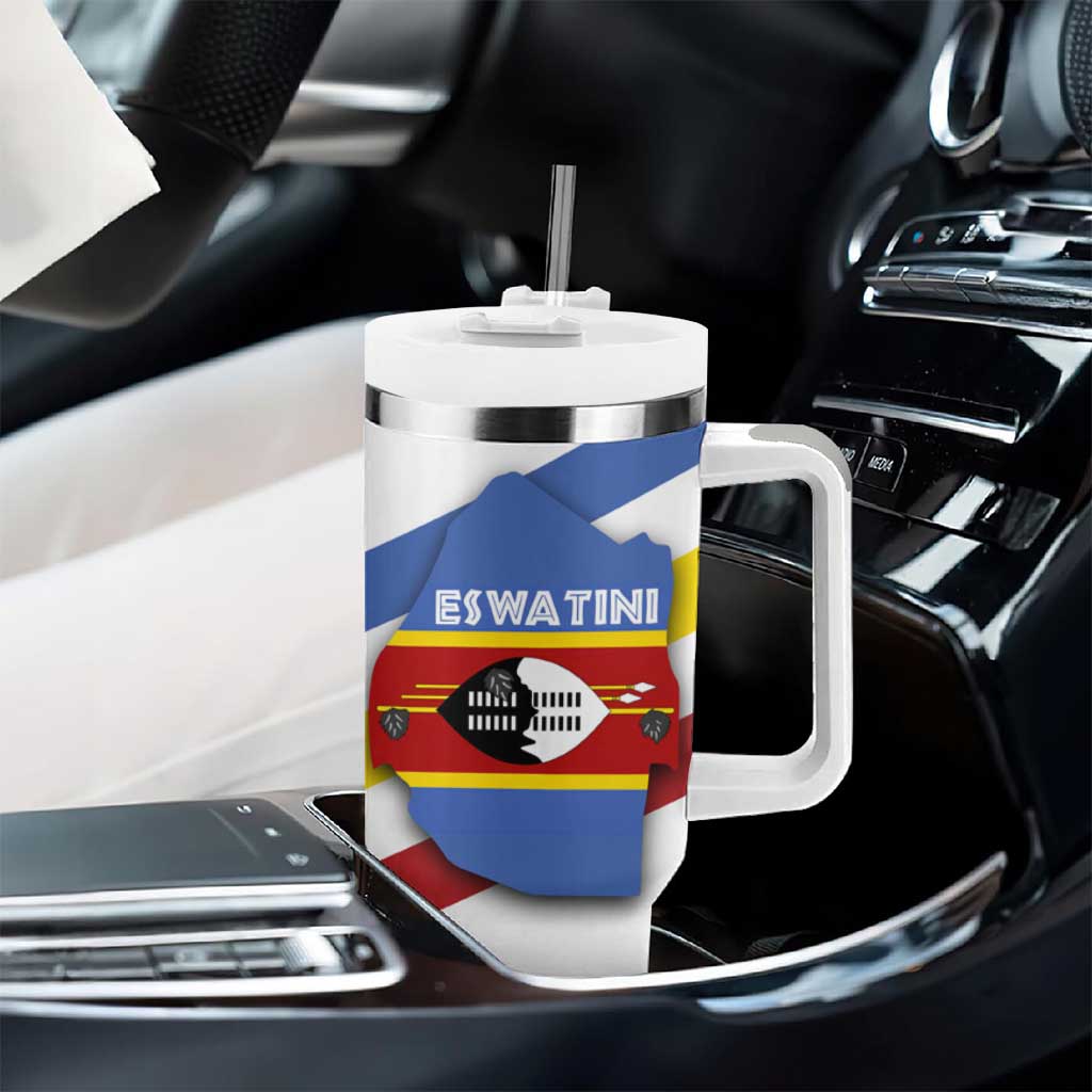 Eswatini Rhino Tumbler With Handle Swazi Map Flag and African Traditional Patterns