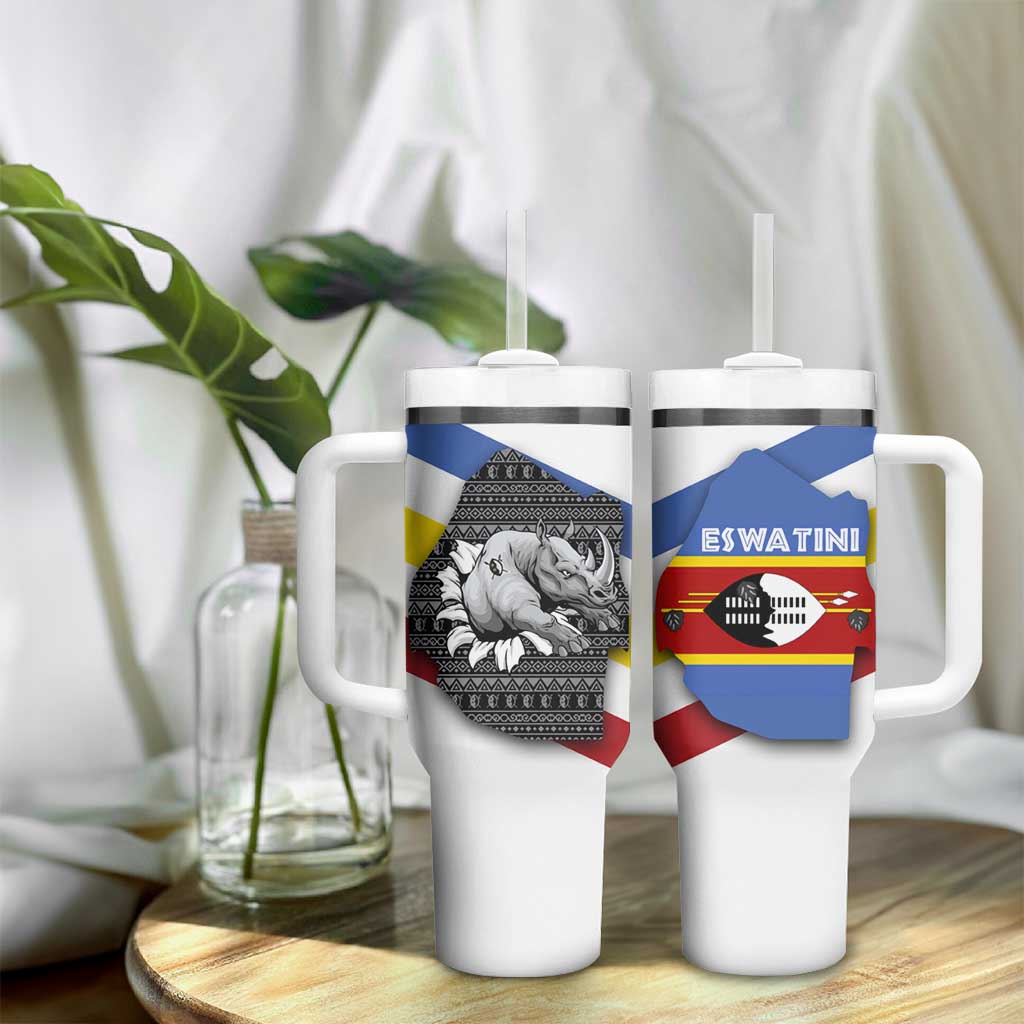 Eswatini Rhino Tumbler With Handle Swazi Map Flag and African Traditional Patterns