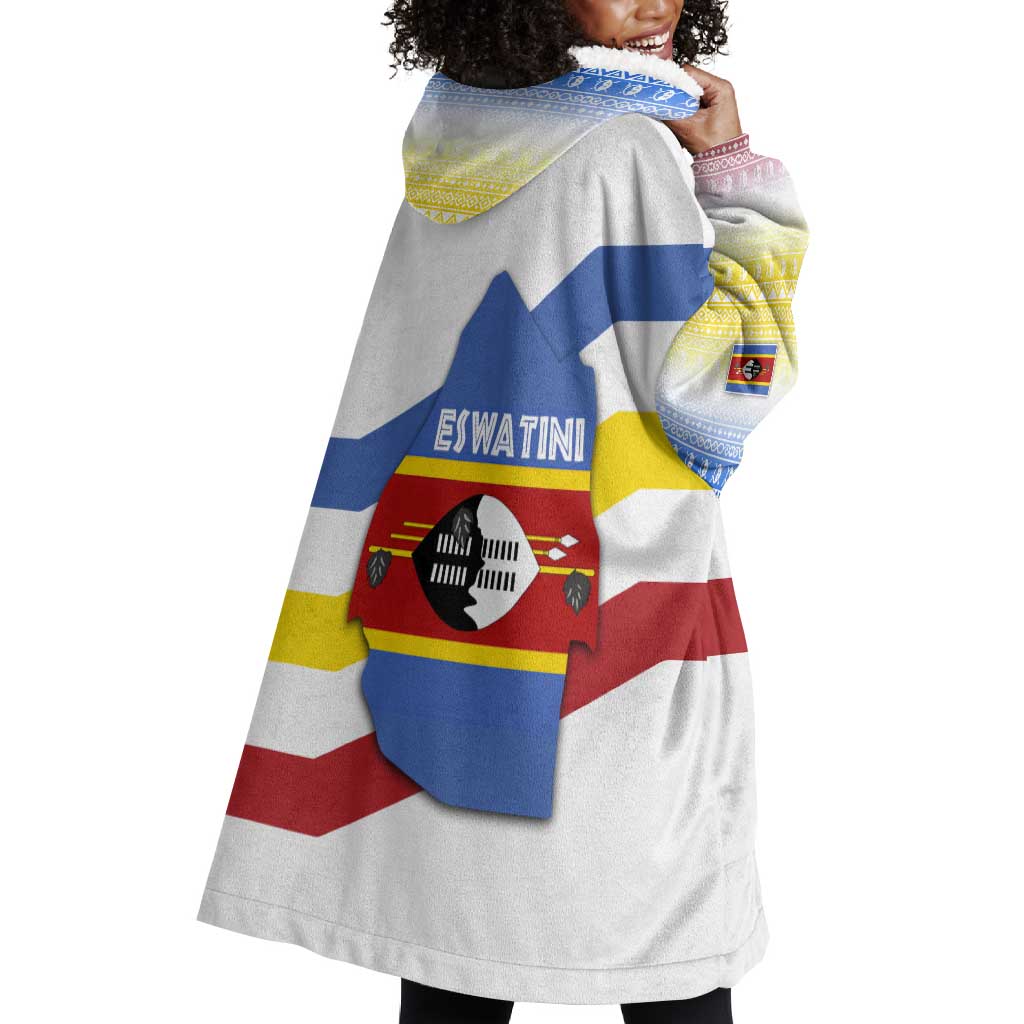 Eswatini Rhino Wearable Blanket Hoodie Swazi Map Flag and African Traditional Patterns