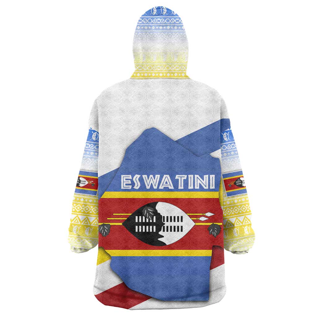 Eswatini Rhino Wearable Blanket Hoodie Swazi Map Flag and African Traditional Patterns