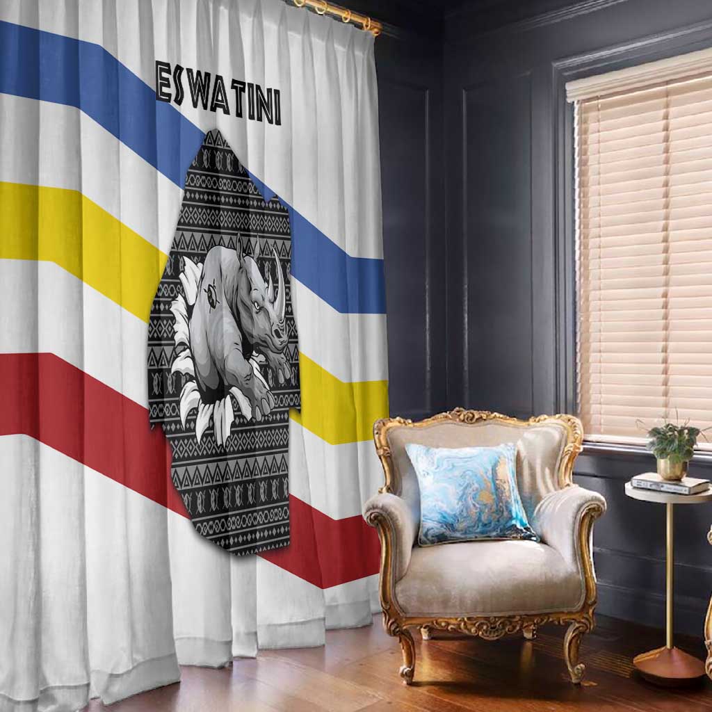 Eswatini Rhino Window Curtain Swazi Map Flag and African Traditional Patterns