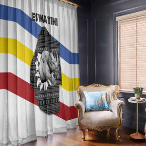 Eswatini Rhino Window Curtain Swazi Map Flag and African Traditional Patterns