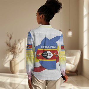 Eswatini Rhino Women Casual Shirt Swazi Map Flag and African Traditional Patterns