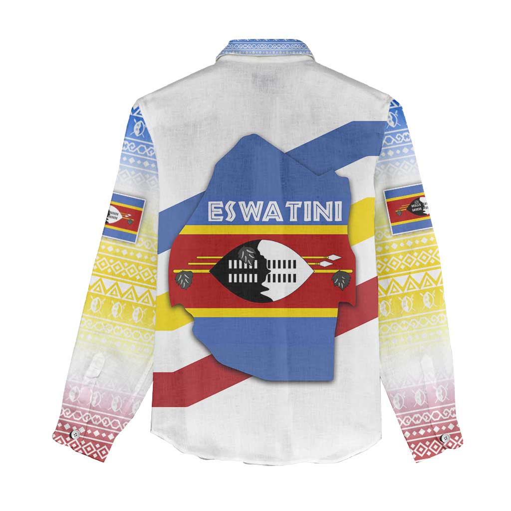 Eswatini Rhino Women Casual Shirt Swazi Map Flag and African Traditional Patterns