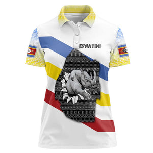 Eswatini Rhino Women Polo Shirt Swazi Map Flag and African Traditional Patterns