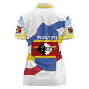 Eswatini Rhino Women Polo Shirt Swazi Map Flag and African Traditional Patterns