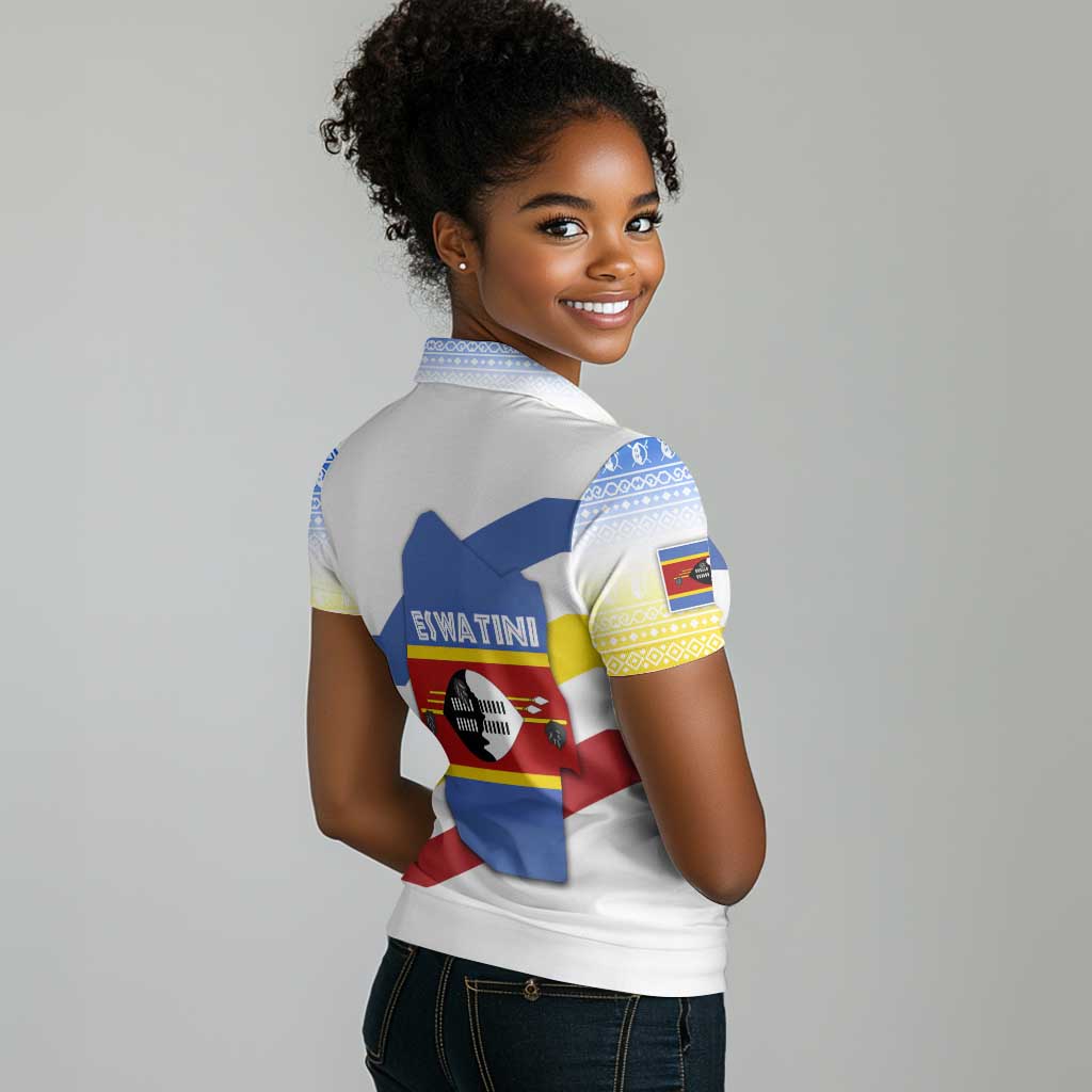 Eswatini Rhino Women Polo Shirt Swazi Map Flag and African Traditional Patterns