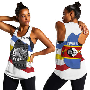 Eswatini Rhino Women Racerback Tank Swazi Map Flag and African Traditional Patterns