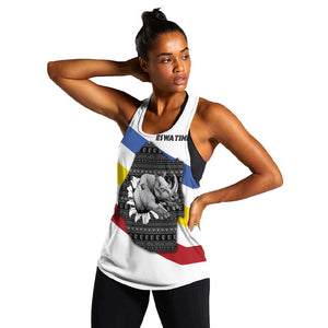 Eswatini Rhino Women Racerback Tank Swazi Map Flag and African Traditional Patterns