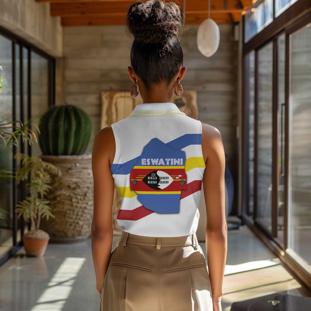 Eswatini Rhino Women Sleeveless Polo Shirt Swazi Map Flag and African Traditional Patterns