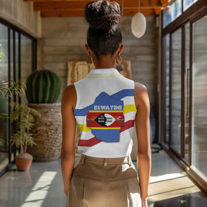Eswatini Rhino Women Sleeveless Polo Shirt Swazi Map Flag and African Traditional Patterns