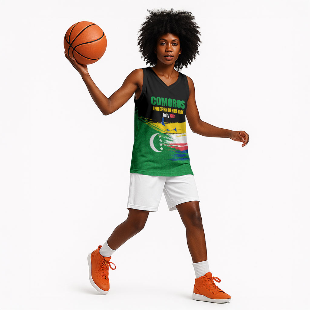 Comoros Independence Day Basketball Jersey Comorian Flag Brush Stroke National Pride Graphic