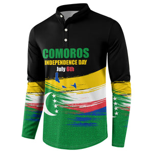 Comoros Independence Day Button Sweatshirt Comorian Flag Brush Stroke National Pride Graphic
