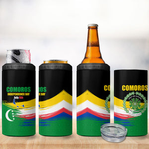 Comoros Independence Day 4 in 1 Can Cooler Tumbler Comorian Flag Brush Stroke National Pride Graphic