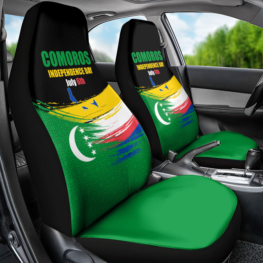 Comoros Independence Day Car Seat Cover Comorian Flag Brush Stroke National Pride Graphic