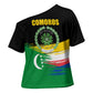 Comoros Independence Day Cross Shoulder Shirt Comorian Flag Brush Stroke National Pride Graphic