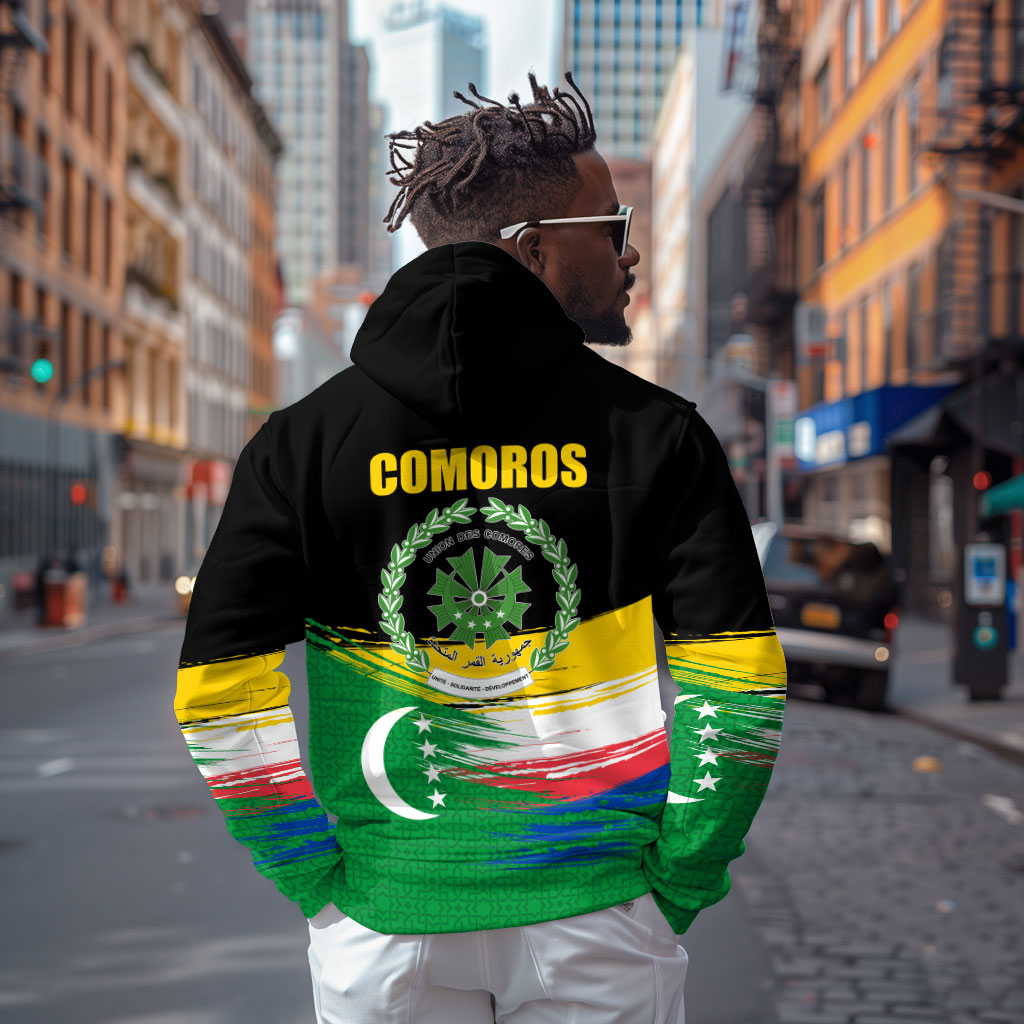 Comoros Independence Day Hoodie Comorian Flag Brush Stroke National Pride Graphic