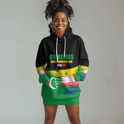 Comoros Independence Day Hoodie Dress Comorian Flag Brush Stroke National Pride Graphic
