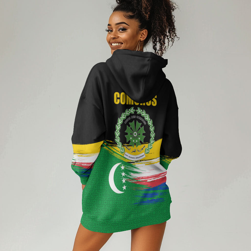 Comoros Independence Day Hoodie Dress Comorian Flag Brush Stroke National Pride Graphic