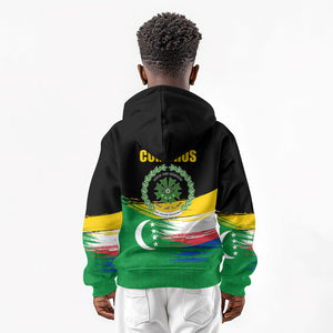 Comoros Independence Day Kid Hoodie Comorian Flag Brush Stroke National Pride Graphic